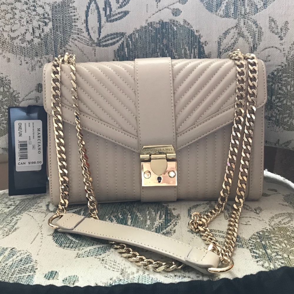 Marciano Nude Leather Quilted Bag - Gold Hardware